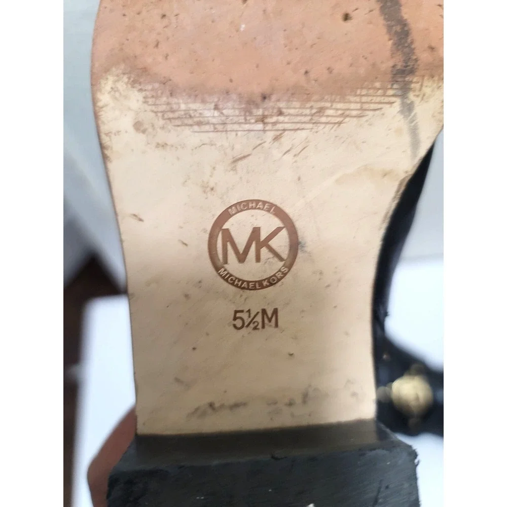 Michael Kors Womens Black Leather Knee-High Riding Boots With Gold MK Logo & Sid